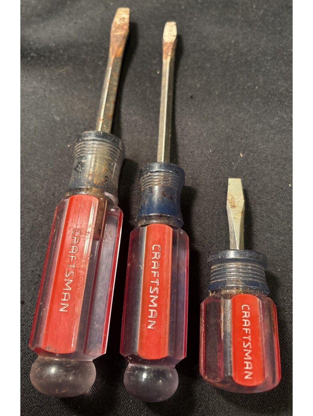Lot of 3 VTG Craftsman Screwdrivers Slotted Flat Head Tips 3/16, 1/4 Stubby Tool